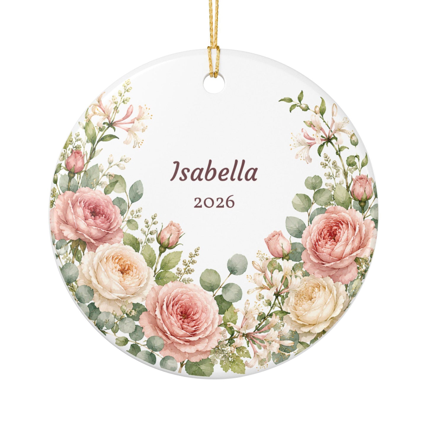 Personalized Floral Ceramic Ornament — Custom Name & Year (Isabella 2026)