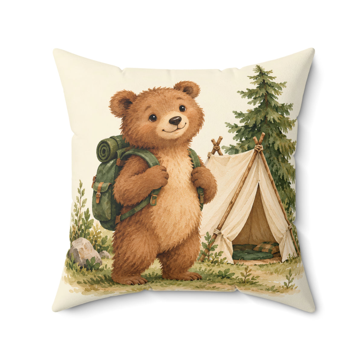 Camping Bear Decorative Pillow