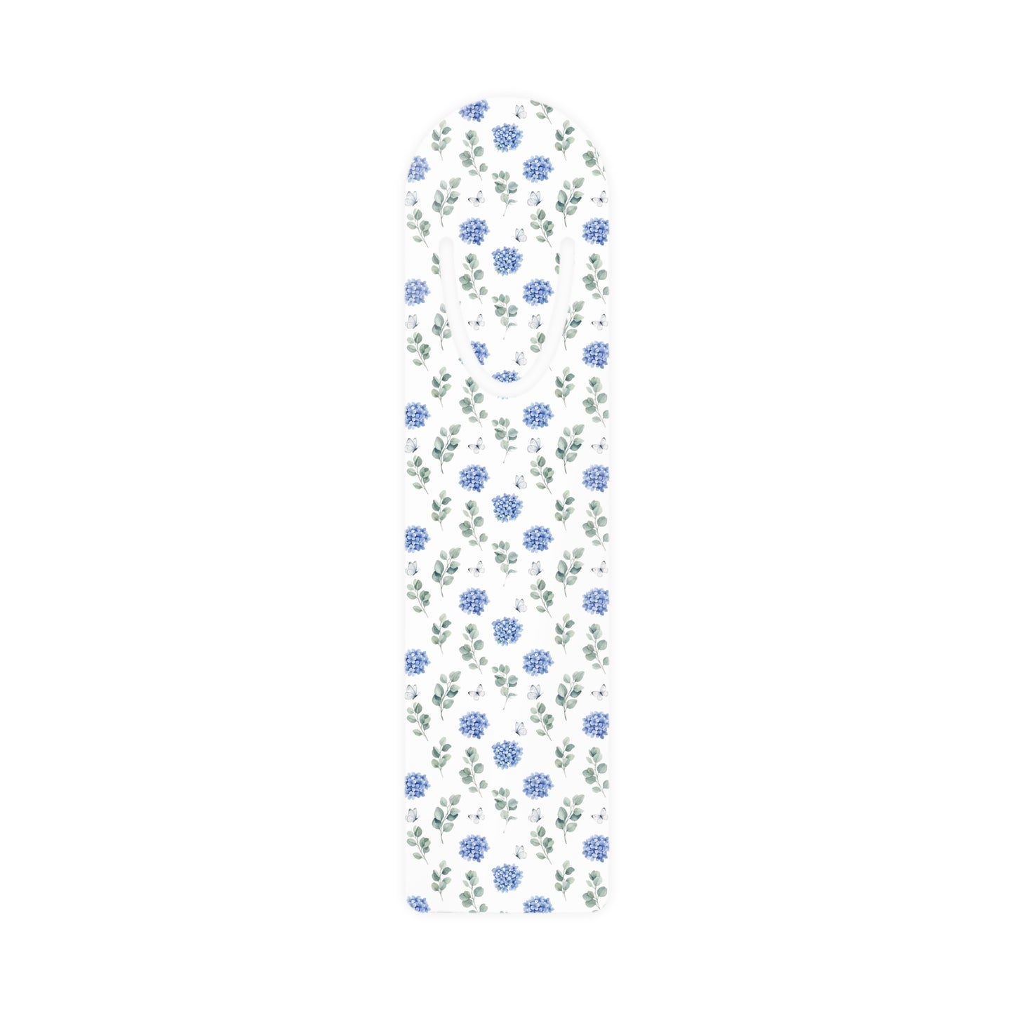 Floral Blue Hydrangea Bookmark — Slim Metal Bookmark with Delicate Flower Pattern