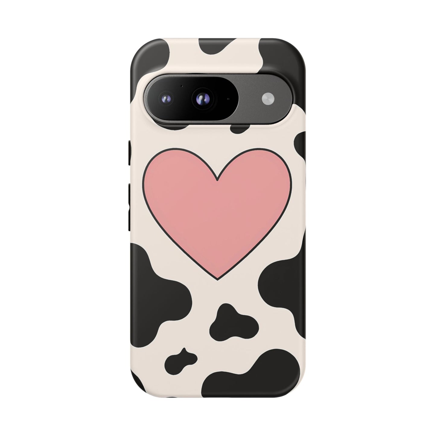 Cow Print Phone Case with Pink Heart – Bold & Cute Protective Cover