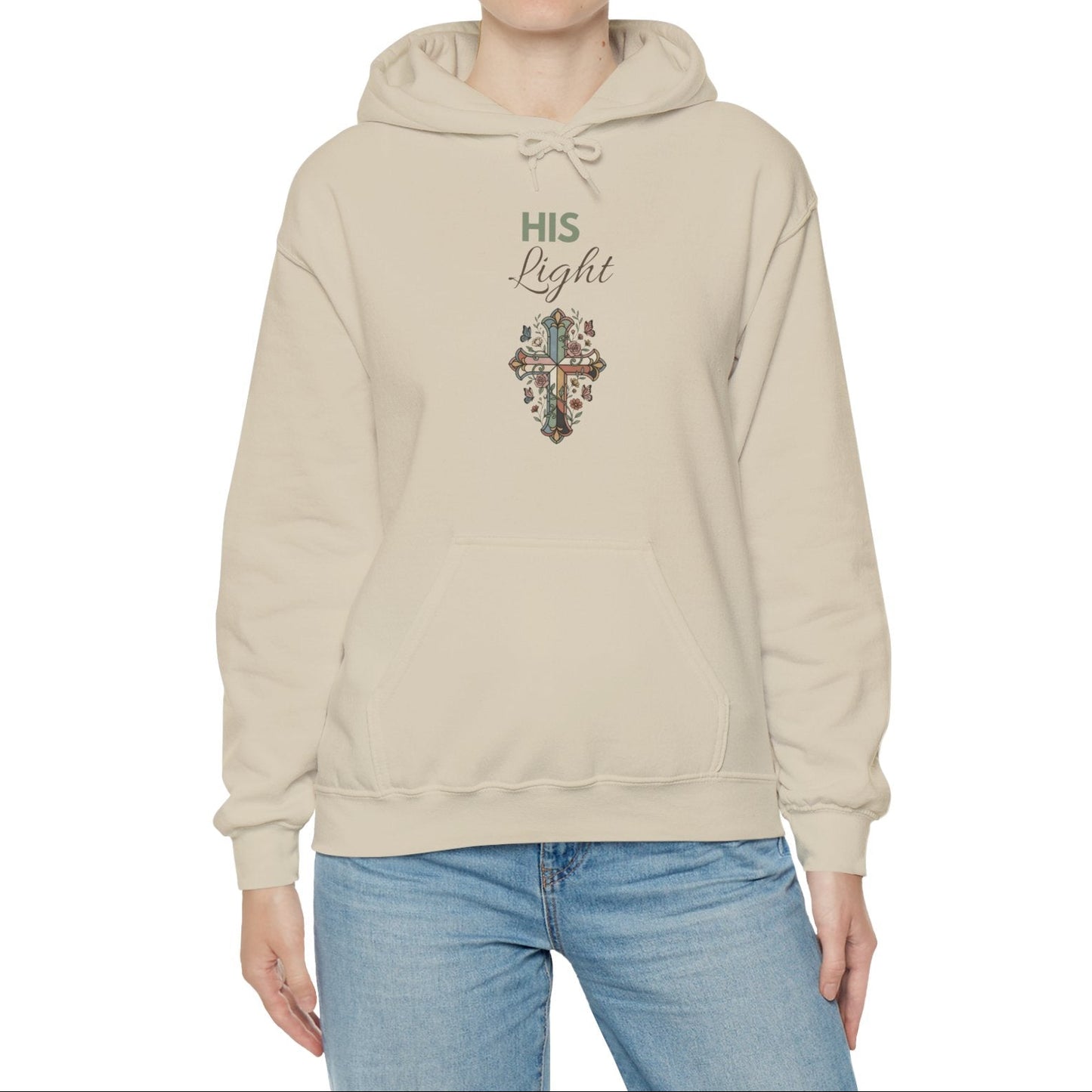 His Light Cross Hoodie — Christian Faith Floral Cross Pullover