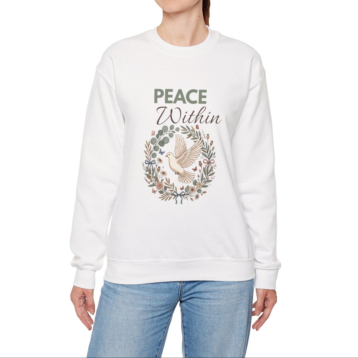 Peace Within Sweatshirt — Dove & Floral Comfort Crewneck