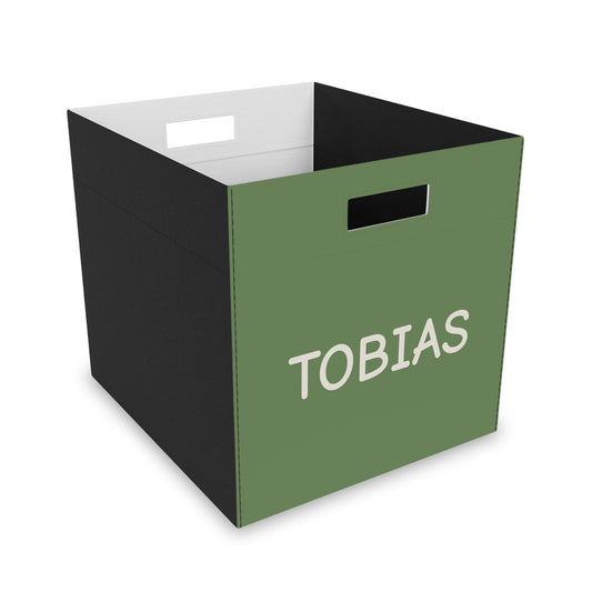 Personalized Felt Storage Box – Olive Green Kids Toy Bin with Name (TOBIAS)