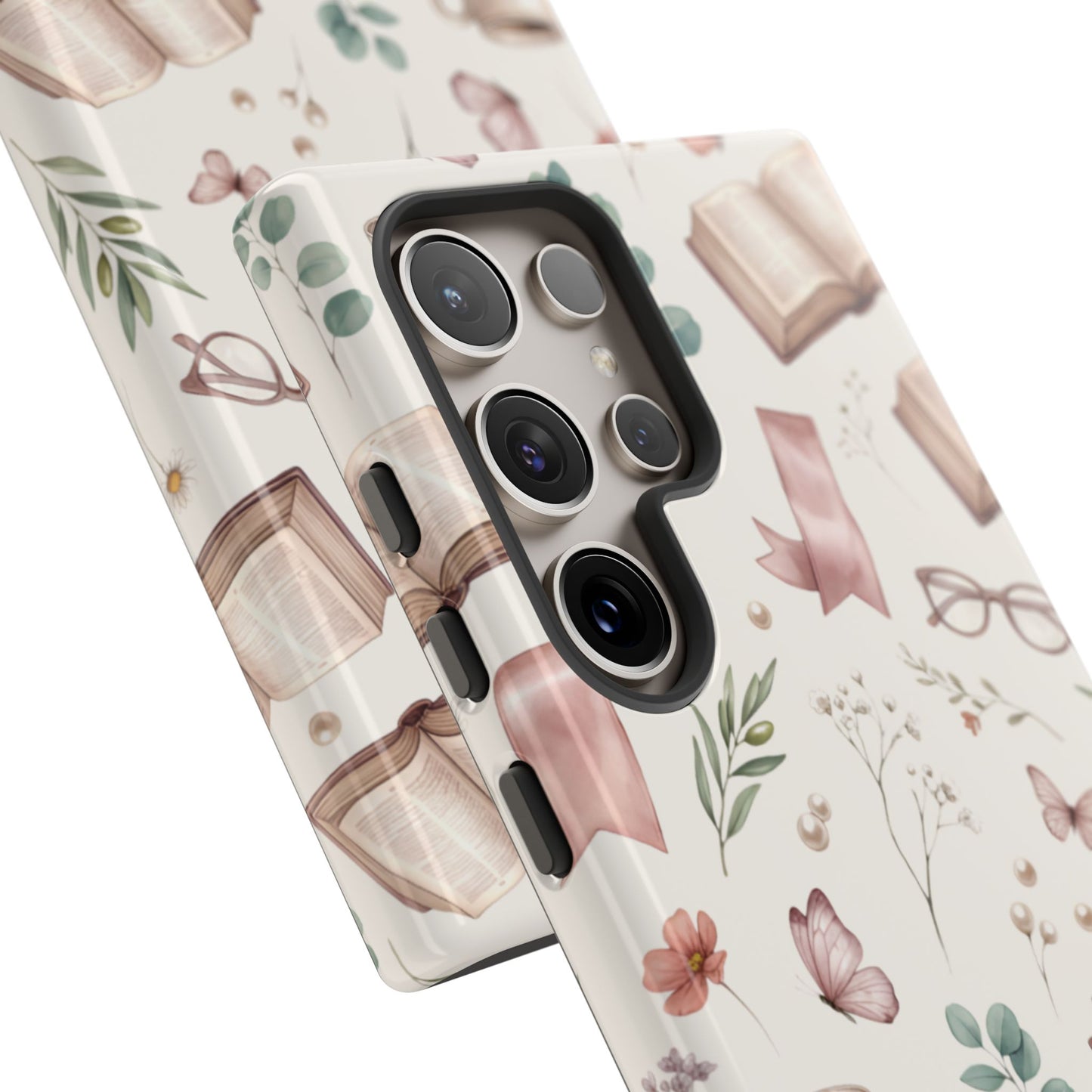 Bookish Floral Phone Case — Cozy Reading Pattern with Open Books, Glasses & Coffee