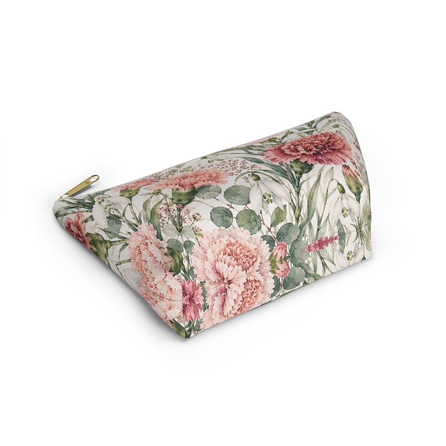 Floral Carnation Accessory Pouch – Watercolor Pink Garden Makeup Bag