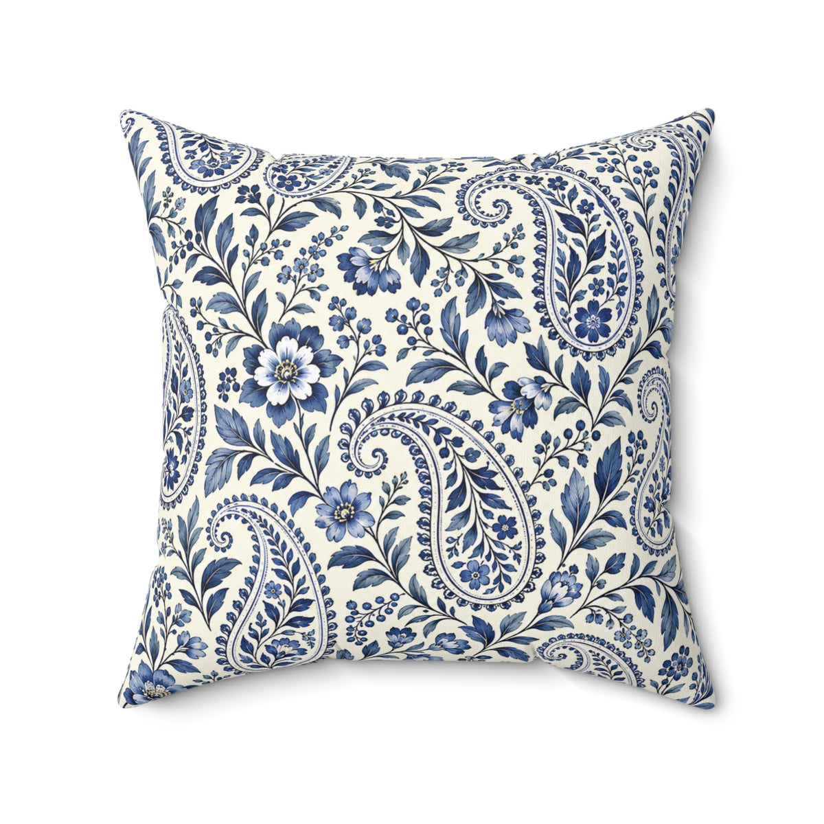Blue Paisley Decorative Throw Pillow — Square Spun Polyester Cushion