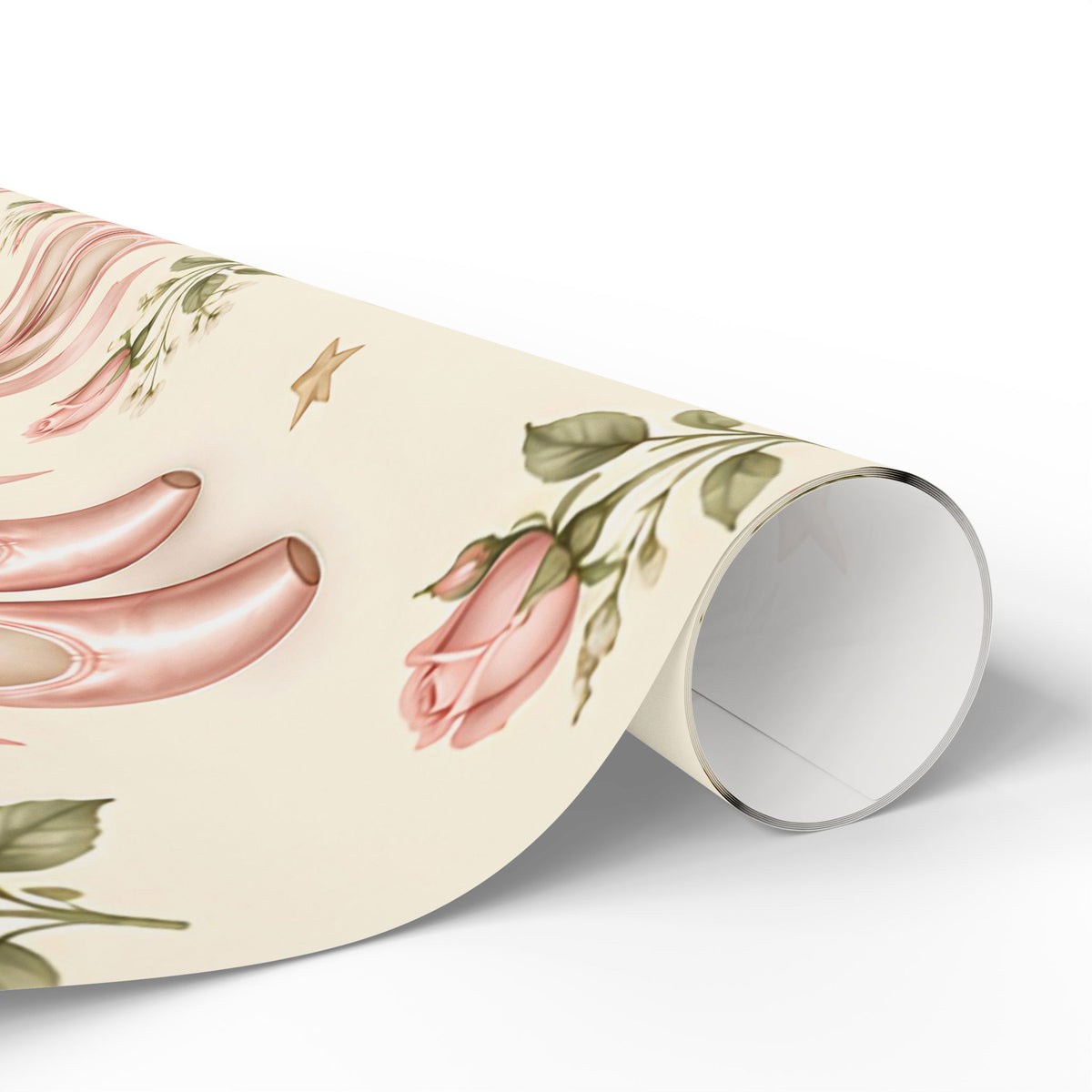Vintage Ballet Floral Wrapping Paper Roll — Pink Shoes & Roses Gift Wrap