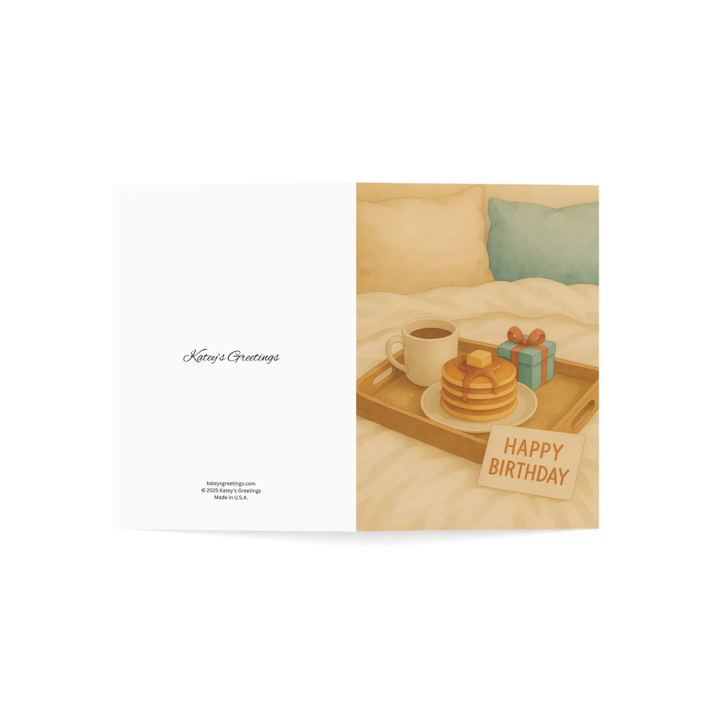 Cozy Breakfast in Bed Birthday Greeting Card – Premium 270gsm Paper, Includes Envelope