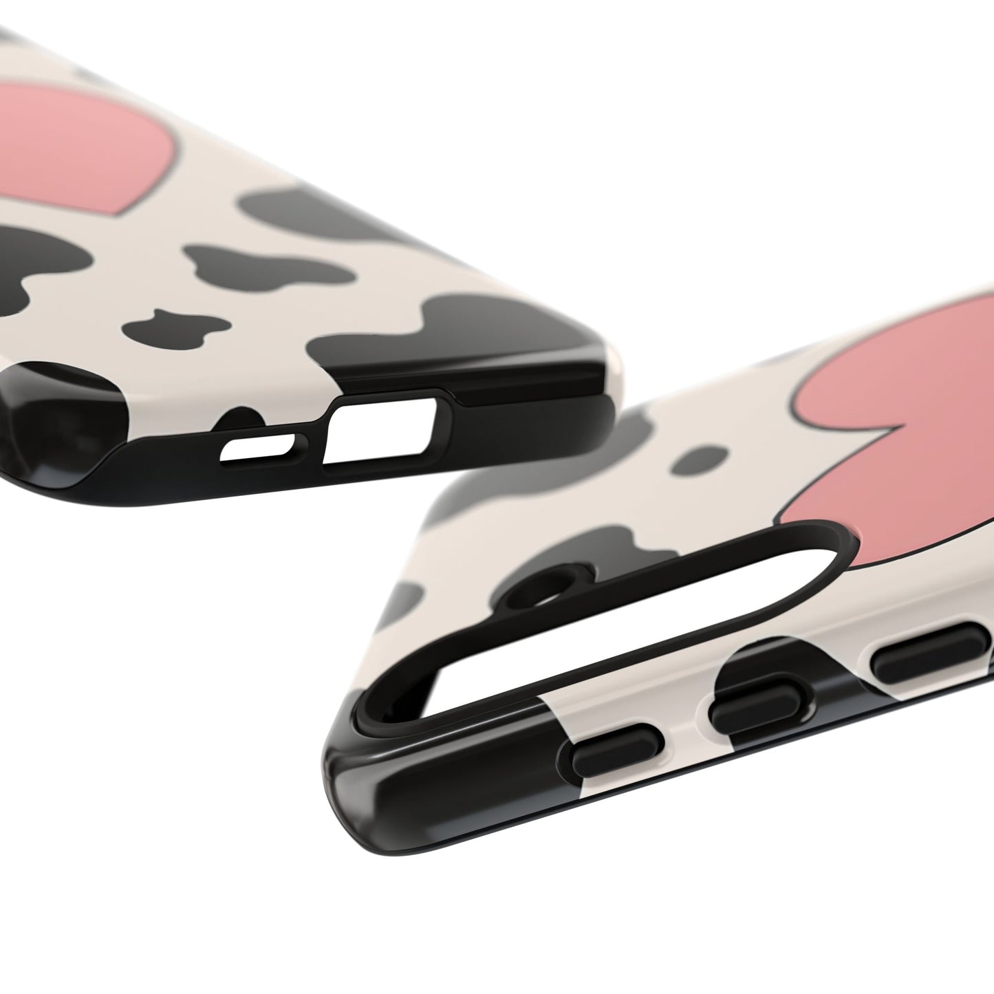 Cow Print Phone Case with Pink Heart – Bold & Cute Protective Cover