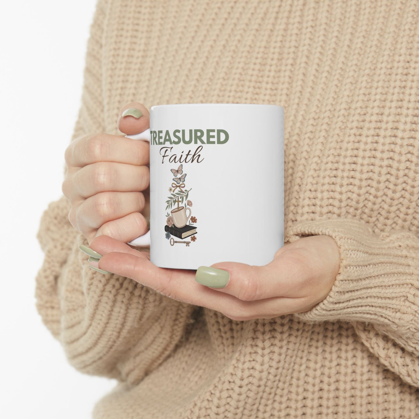 Treasured Faith Ceramic Coffee Mug – Christian Bible Lover Gift – Floral Coffee Cup – Inspirational Religious Mug – 11oz & 15oz