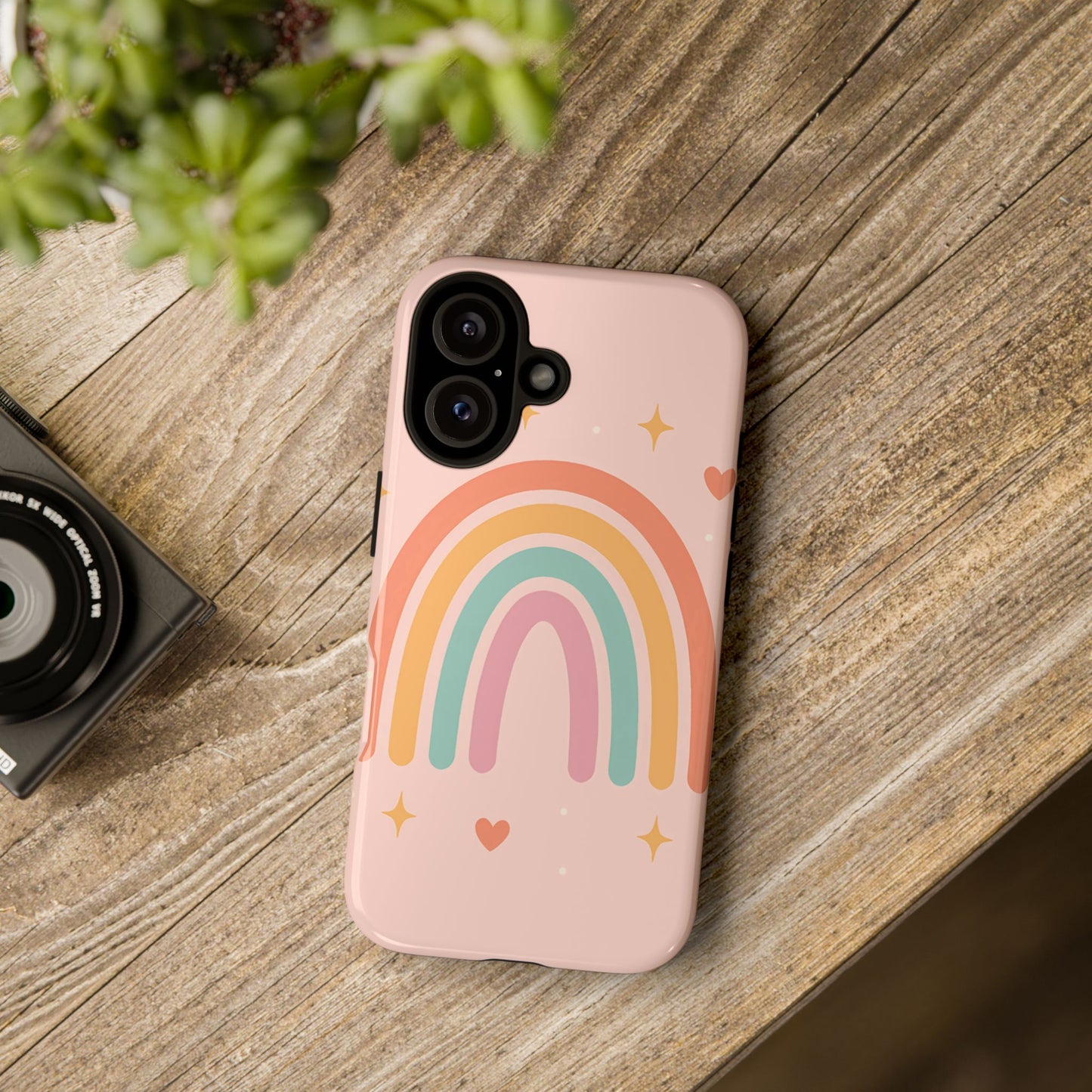 Pastel Rainbow Heart Phone Case – Cute Boho Aesthetic in Soft Pink