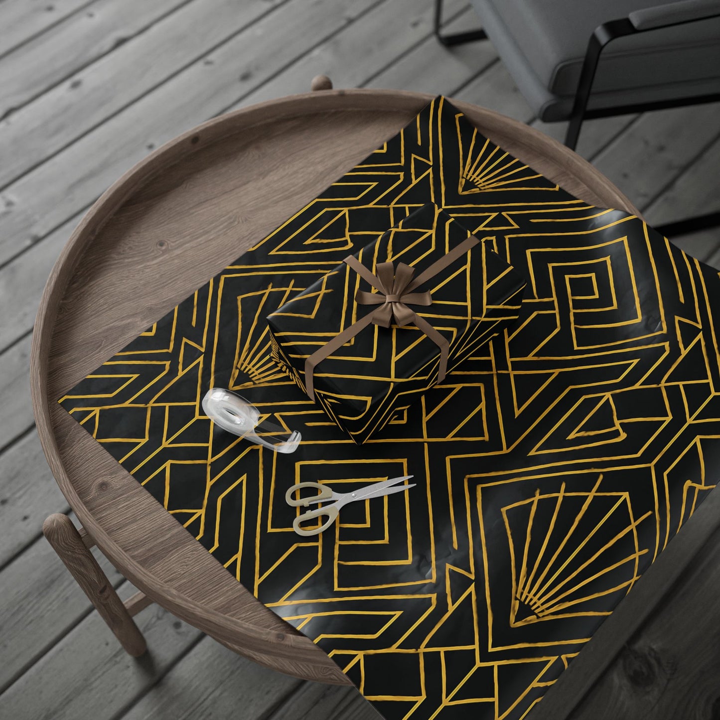Art Deco Black & Gold Geometric Wrapping Paper – Luxury Gift Wrap in Glossy or Matte Finish