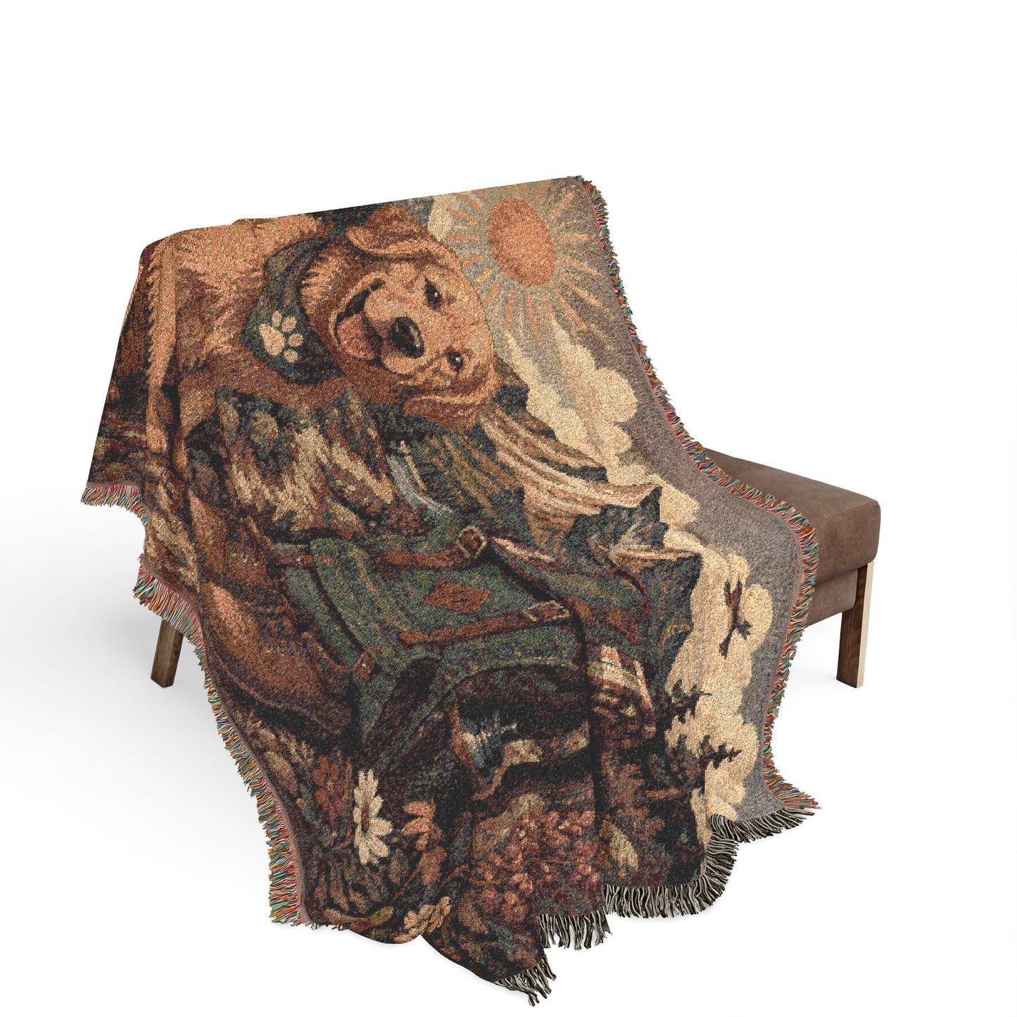 Golden Retriever Cabin Woven Blanket — Rustic Mountain Dog Throw