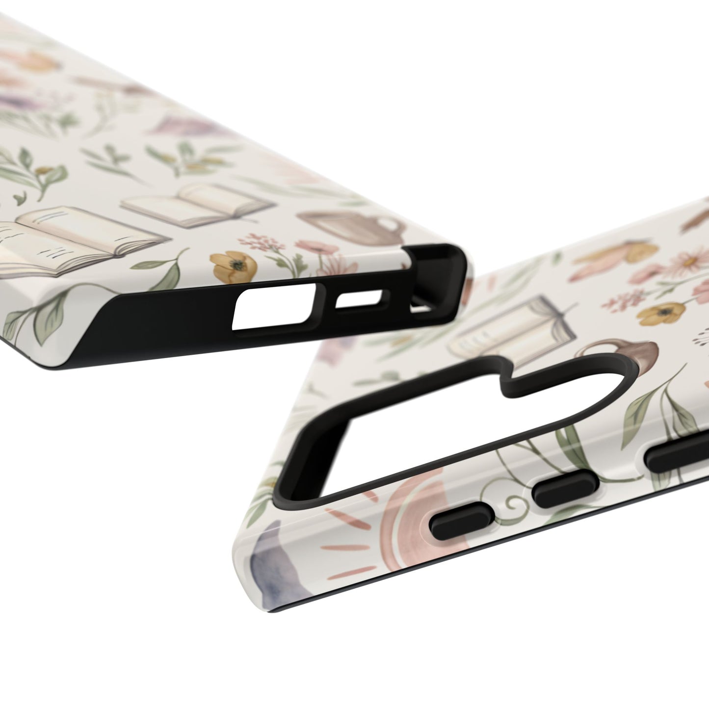 Floral Reading Phone Case — Cozy Books & Coffee Pattern Tough Case