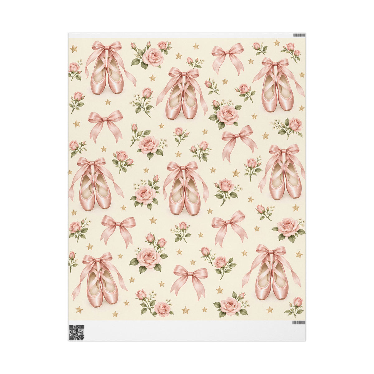 Vintage Ballet Floral Wrapping Paper Roll — Pink Shoes & Roses Gift Wrap