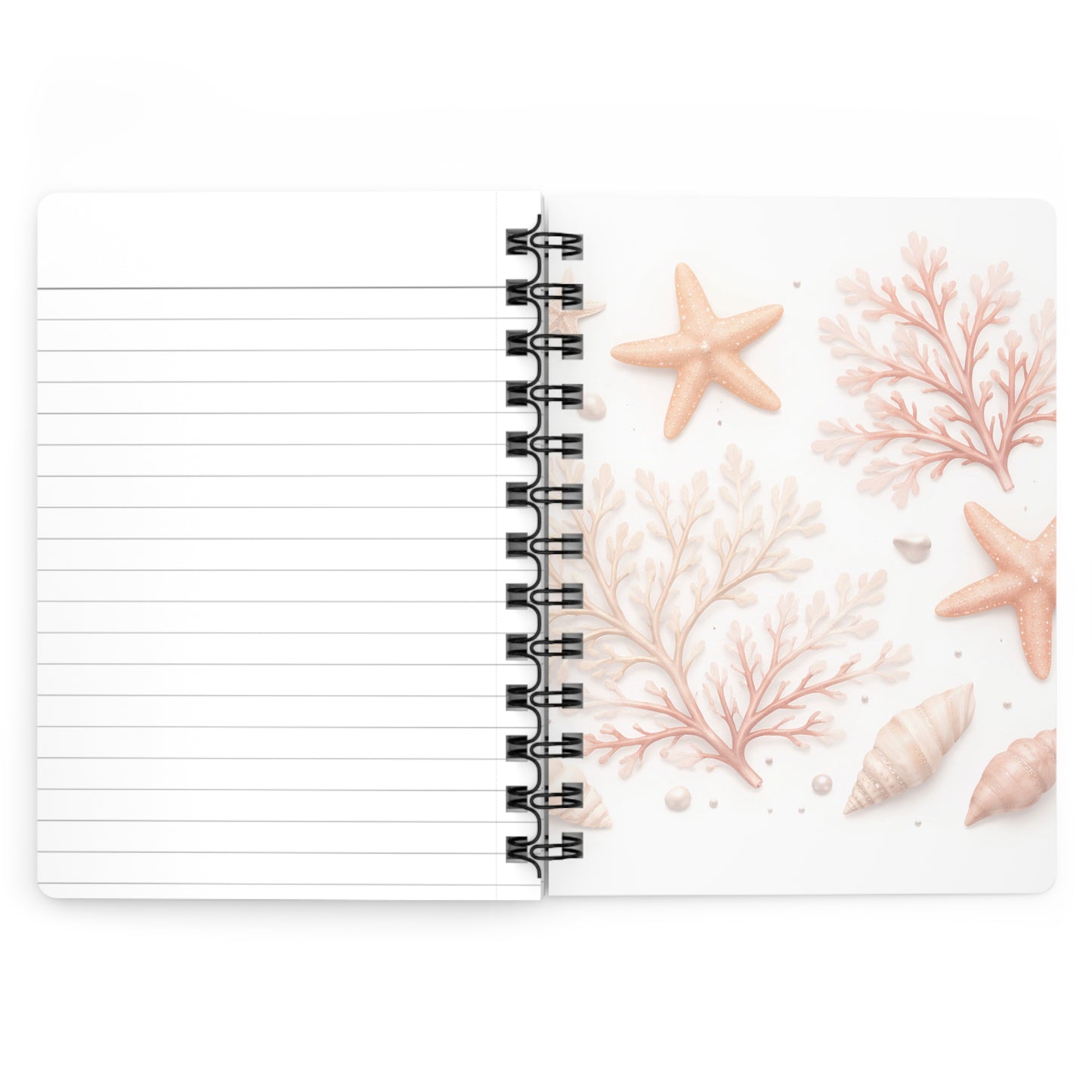 Seashell & Starfish Spiral Journal — Coastal Floral Notebook