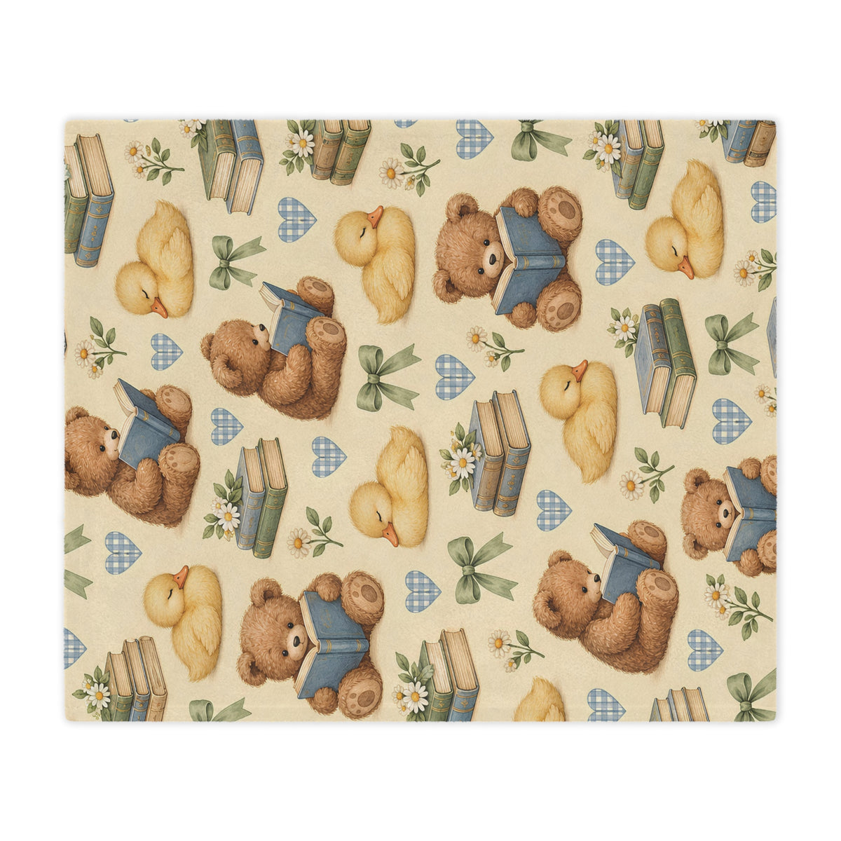 Cute Teddy Bear and Duckling Storytime Minky Blanket
