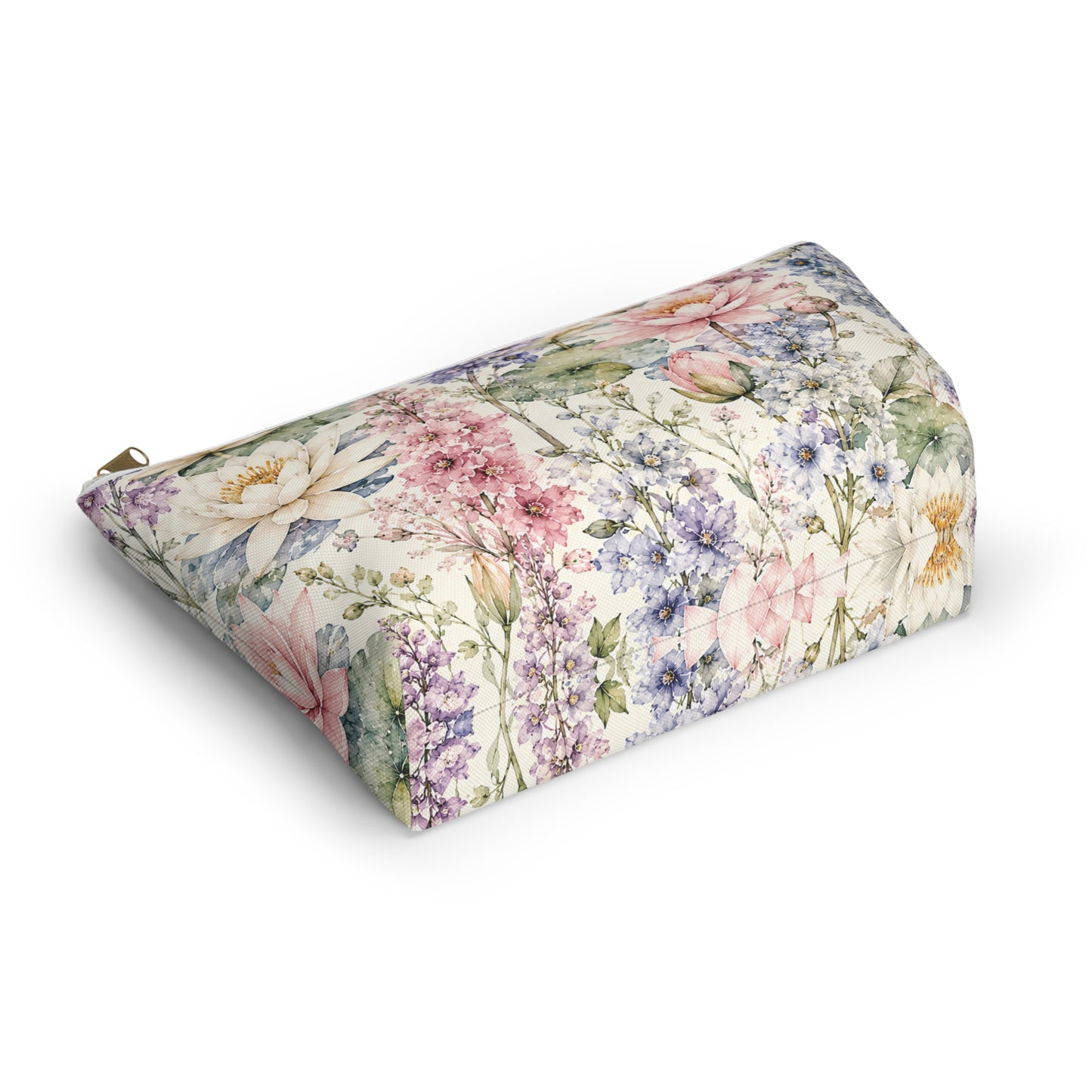 Floral Watercolor Accessory Pouch — Garden Lotus Makeup Bag