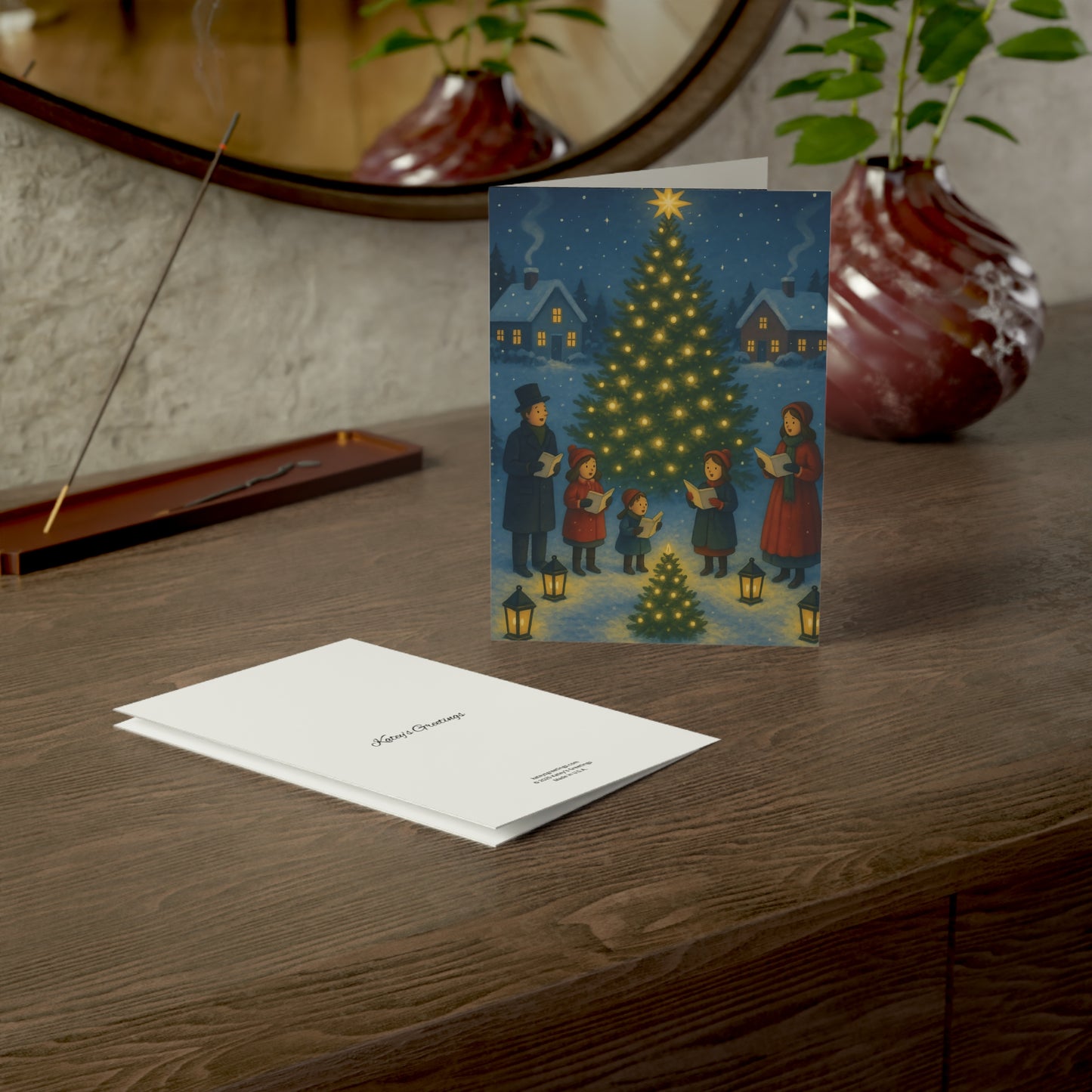 Family Christmas Carolers Greeting Card – Premium 270gsm Paper, Includes Envelope