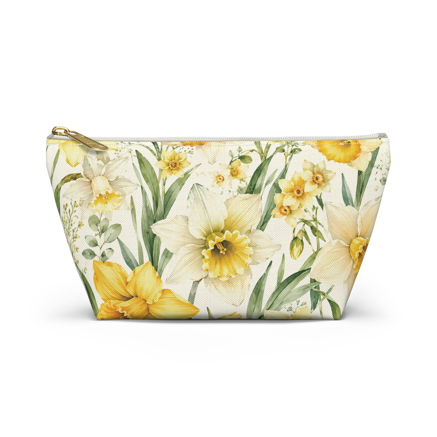 Daffodil Floral T-Bottom Accessory Pouch — Spring Makeup & Travel Organizer