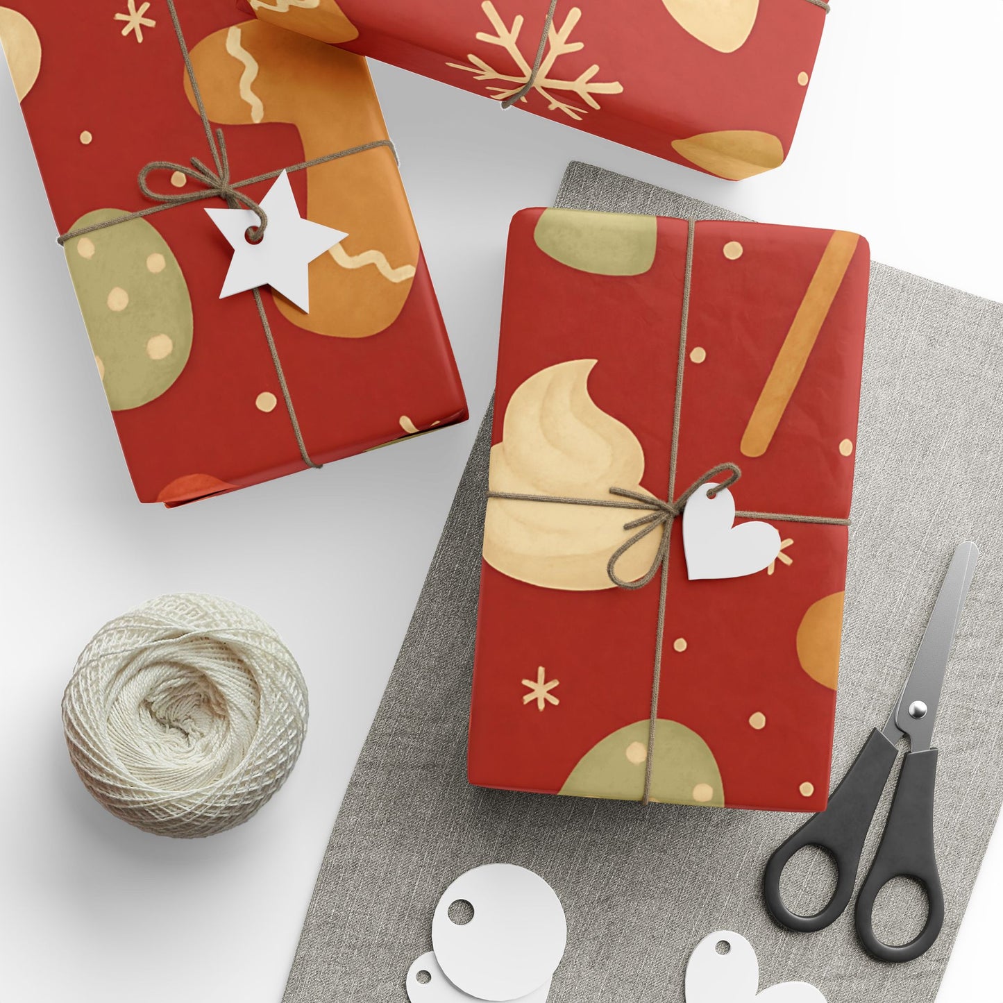 Gingerbread Christmas Wrapping Paper – Candy Canes, Gumdrops & Snowflakes on Red