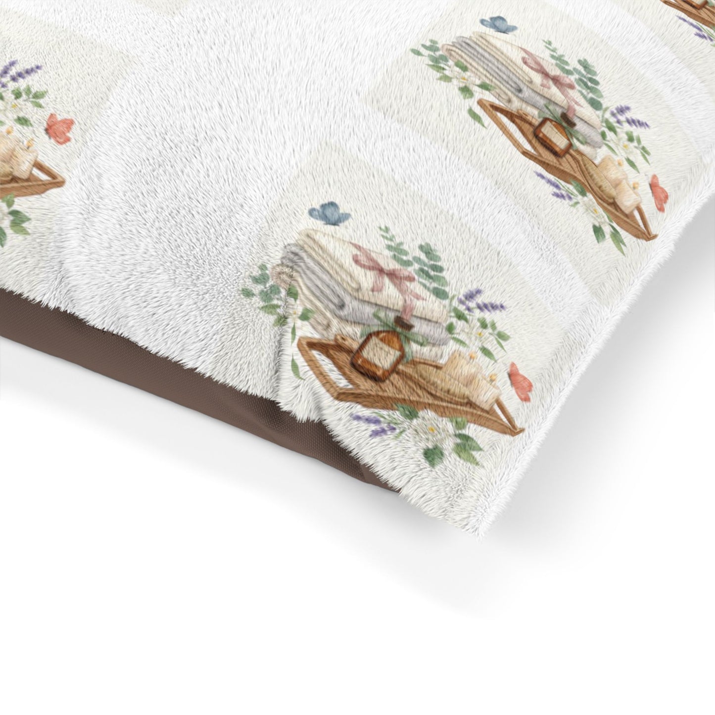 Spa Day Pet Bed – Watercolor Towels & Botanicals Print for Dogs