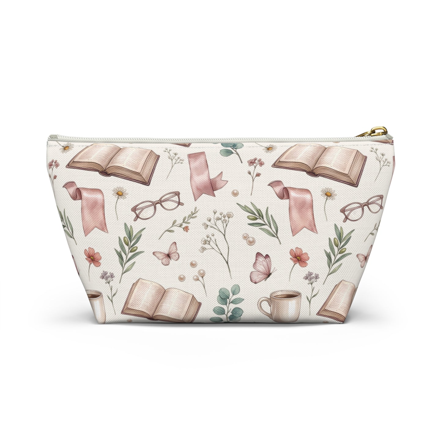Booklover Cosmetic Pouch — Floral Reading Pattern Accessory Bag