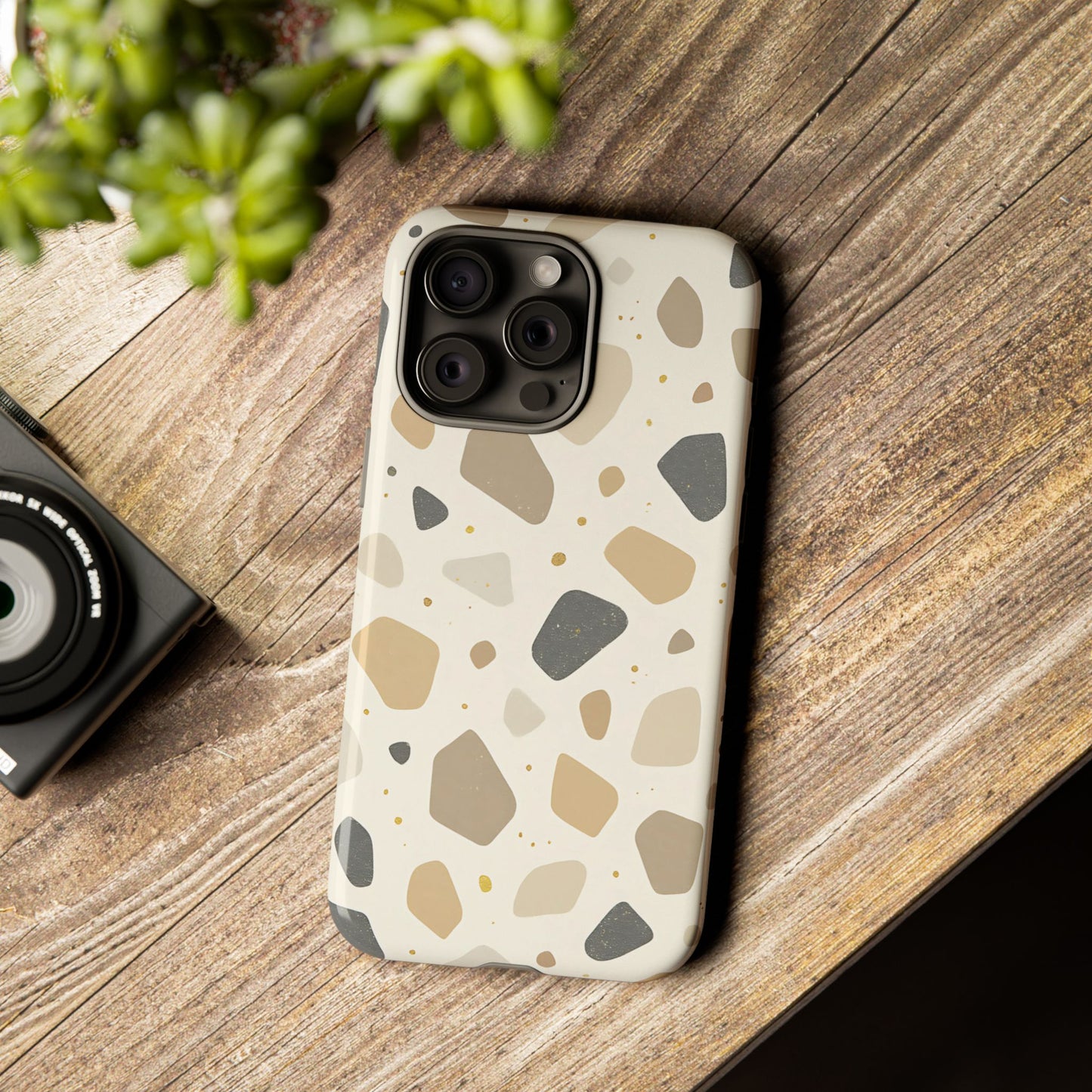 Neutral Terrazzo Pattern iPhone Case – Earthy Stone-Inspired Protective Cover