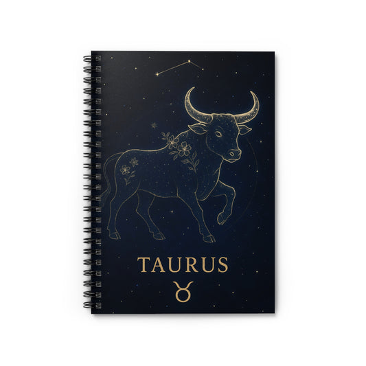 Taurus Zodiac Galaxy Spiral Notebook – Golden Bull Astrology Journal (6" x 8", 118 Pages)
