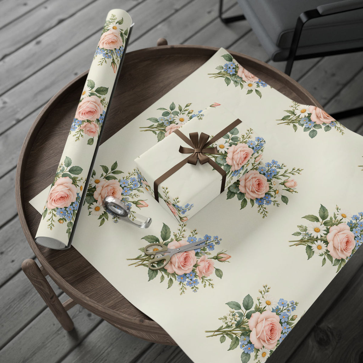 Floral Vintage Wrapping Paper Roll — Soft Cream Peony & Wildflower Gift Wrap