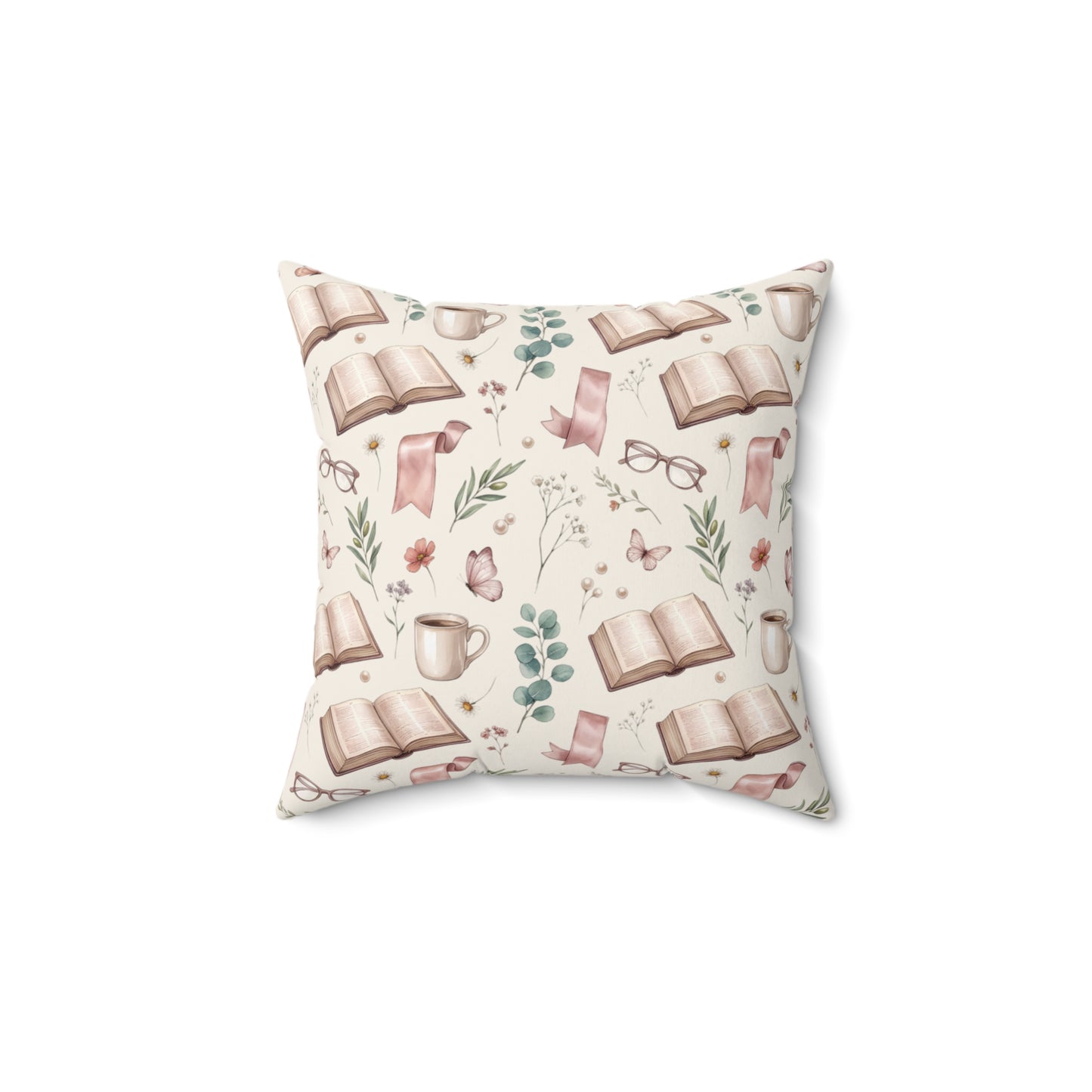 Cozy Reading Pillow — Open Book & Tea Square Throw Pillow