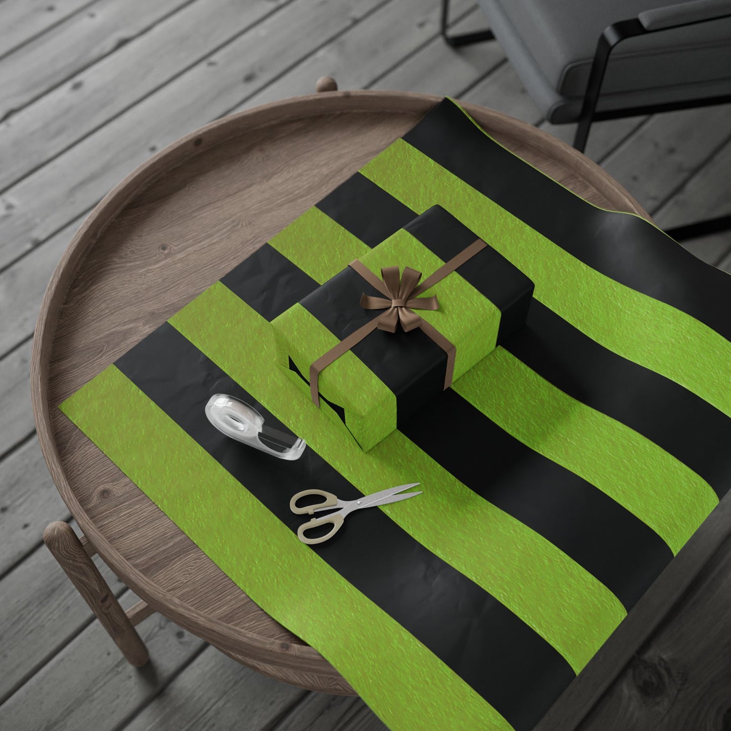Black and Green Striped Luxury Wrapping Paper – Glossy or Matte Finish, Durable 90gsm