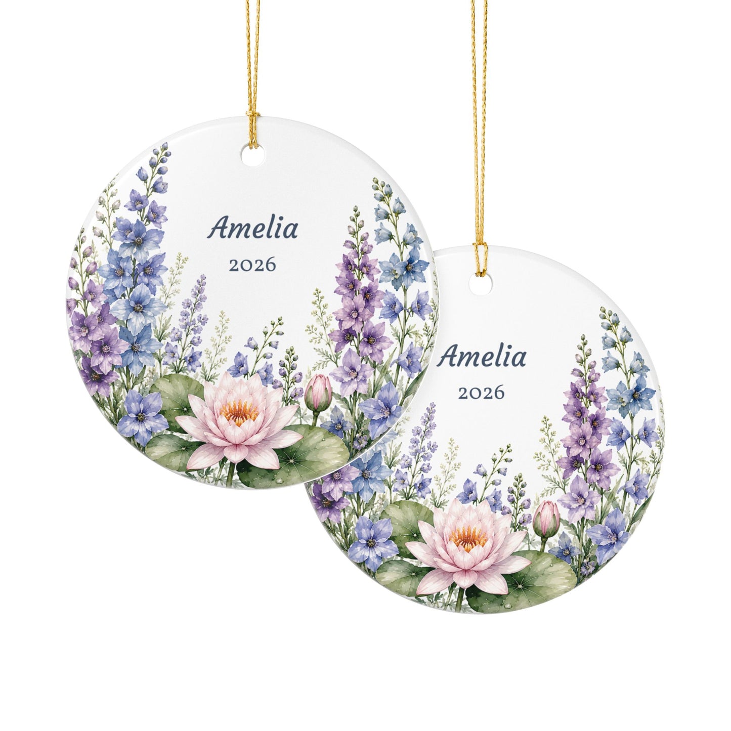 Personalized Ceramic Ornament — Floral Name & Year (e.g., "Amelia 2026")
