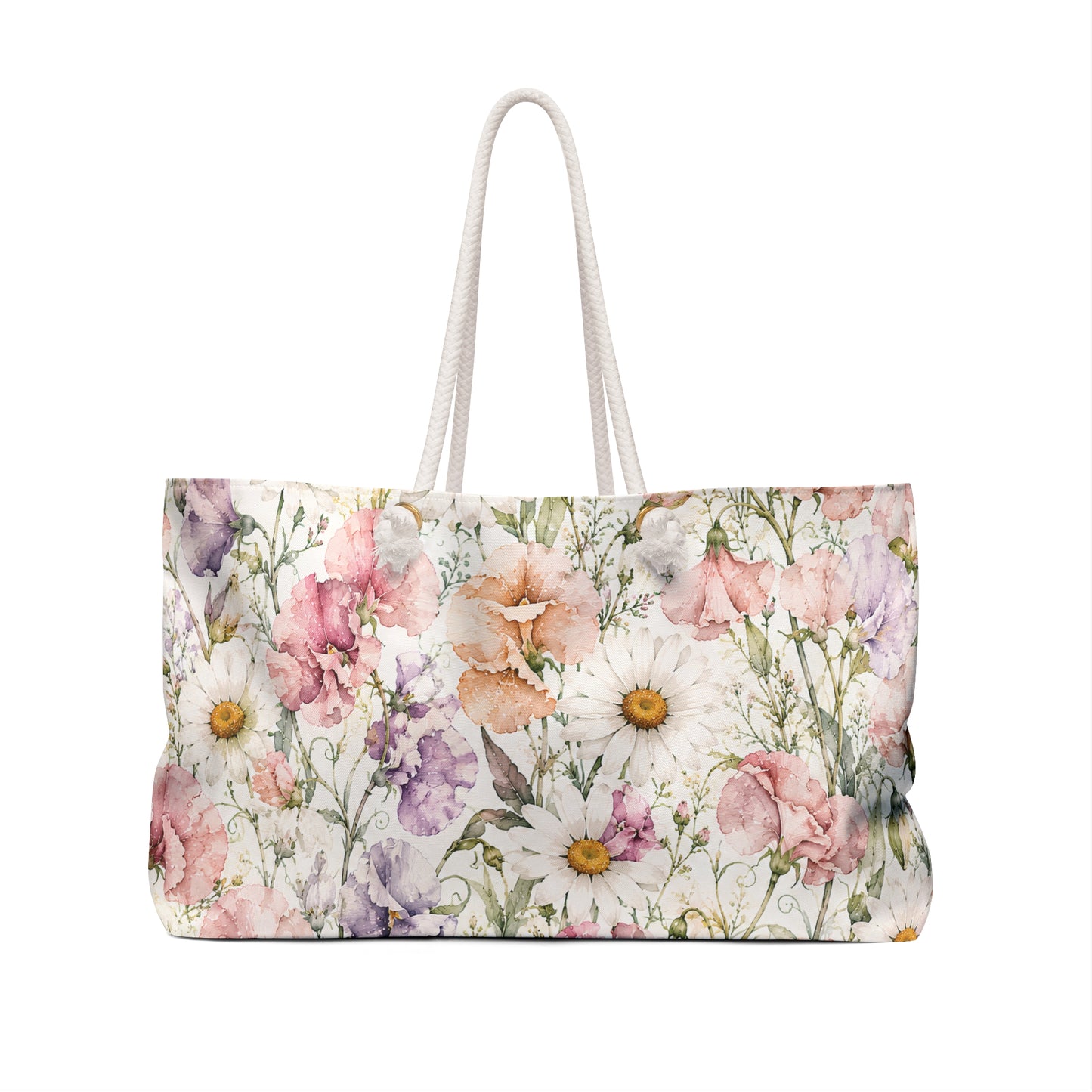 Floral Watercolor Weekender Bag — Pastel Daisy & Wildflower Travel Tote