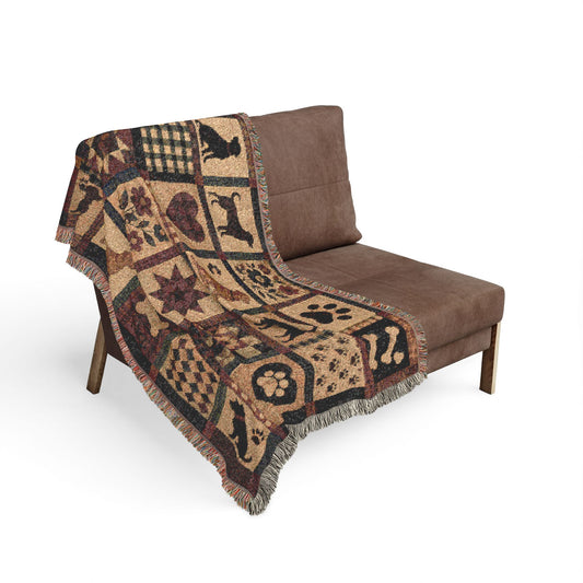 Dog Patchwork Woven Throw Blanket — Paw, Bone & Heart Cottage Decor