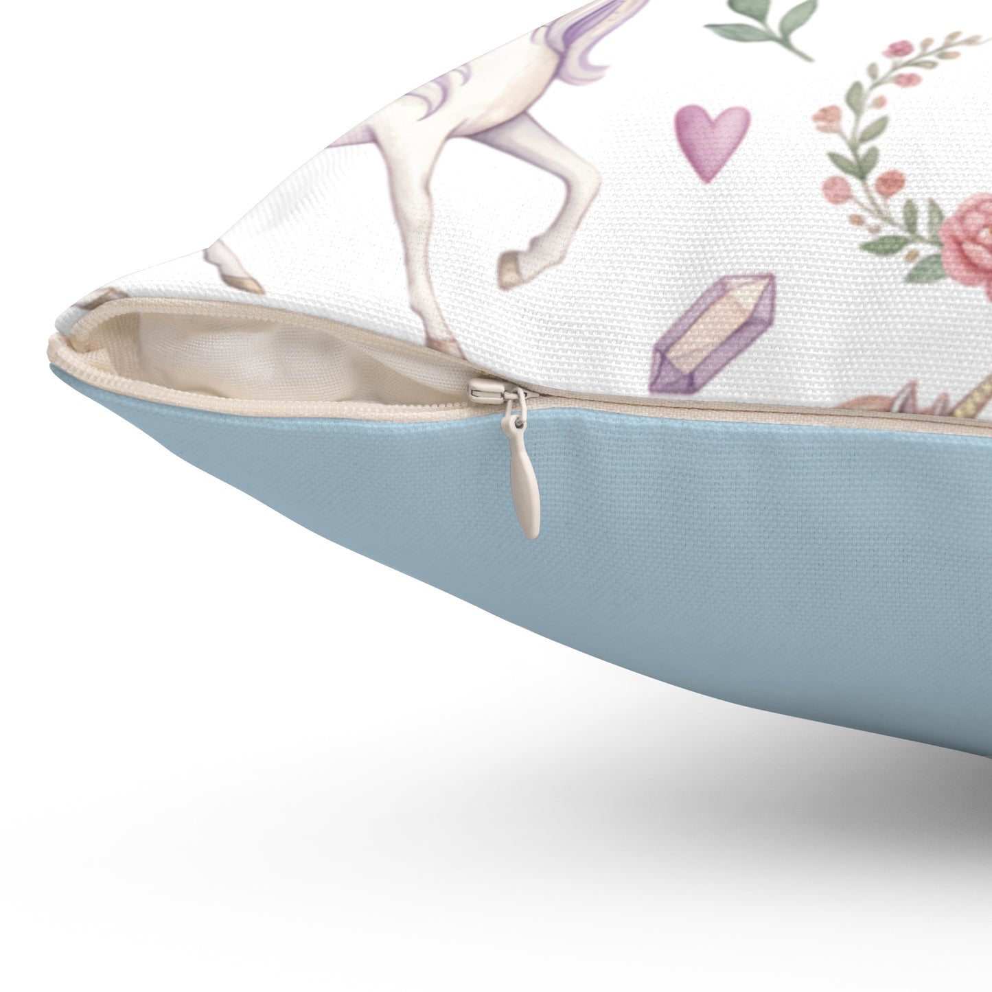 Unicorn Pattern Polyester Pillow — Pastel Rainbows & Floral Square Cushion