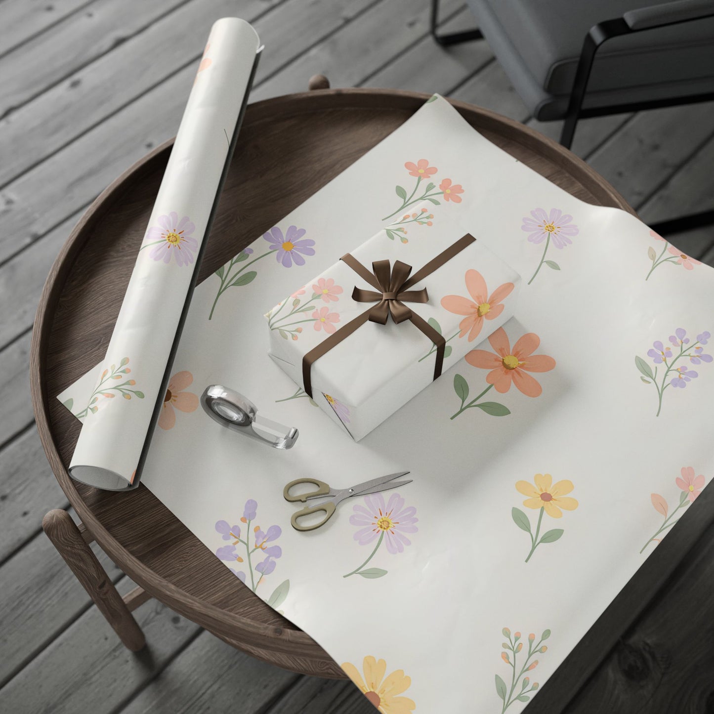 Floral Autumn Leaves Wrapping Paper Roll — Delicate Fall Gift Wrap