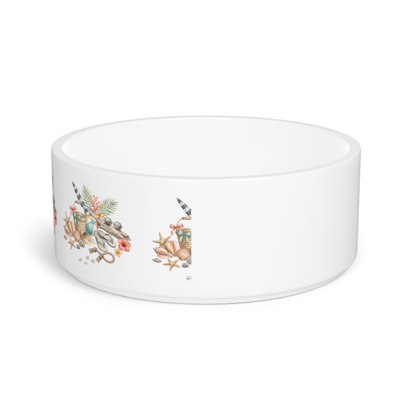 Coastal Seashell Pet Bowl — Beachy Nautical Dog Feeding Dish