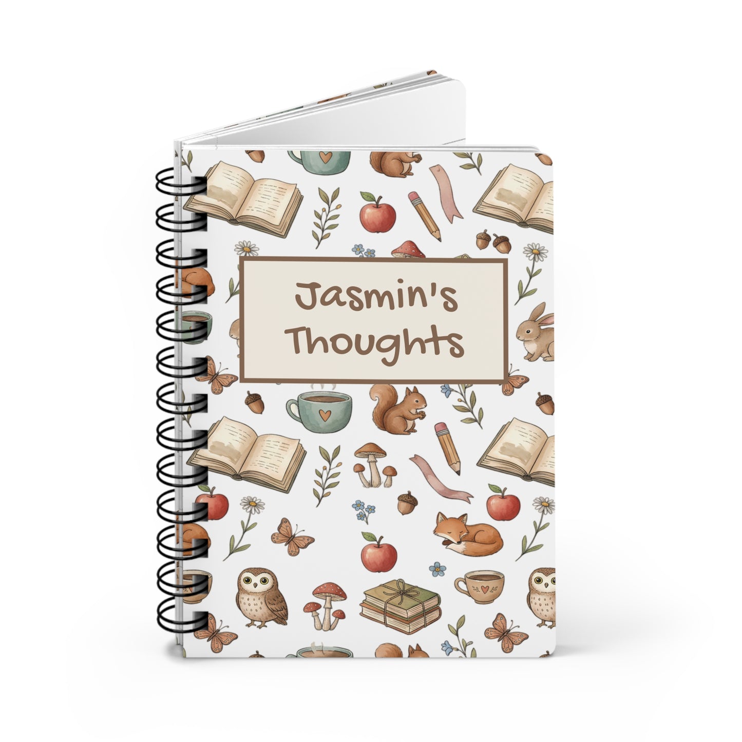 Personalized Woodland Reading Journal — "Jasmin's Thoughts" Spiral Notebook