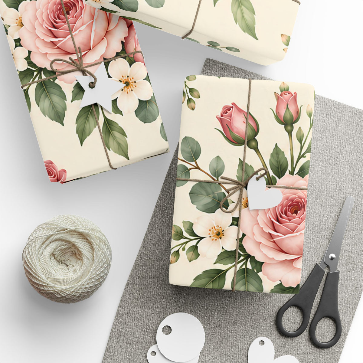 Floral Rose Wrapping Paper Roll — Vintage Pink Garden Gift Wrap