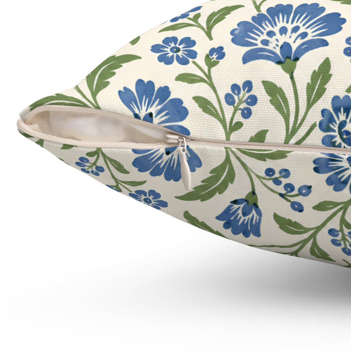 Blue Floral Throw Pillow — Botanical Pattern Decorative Cushion