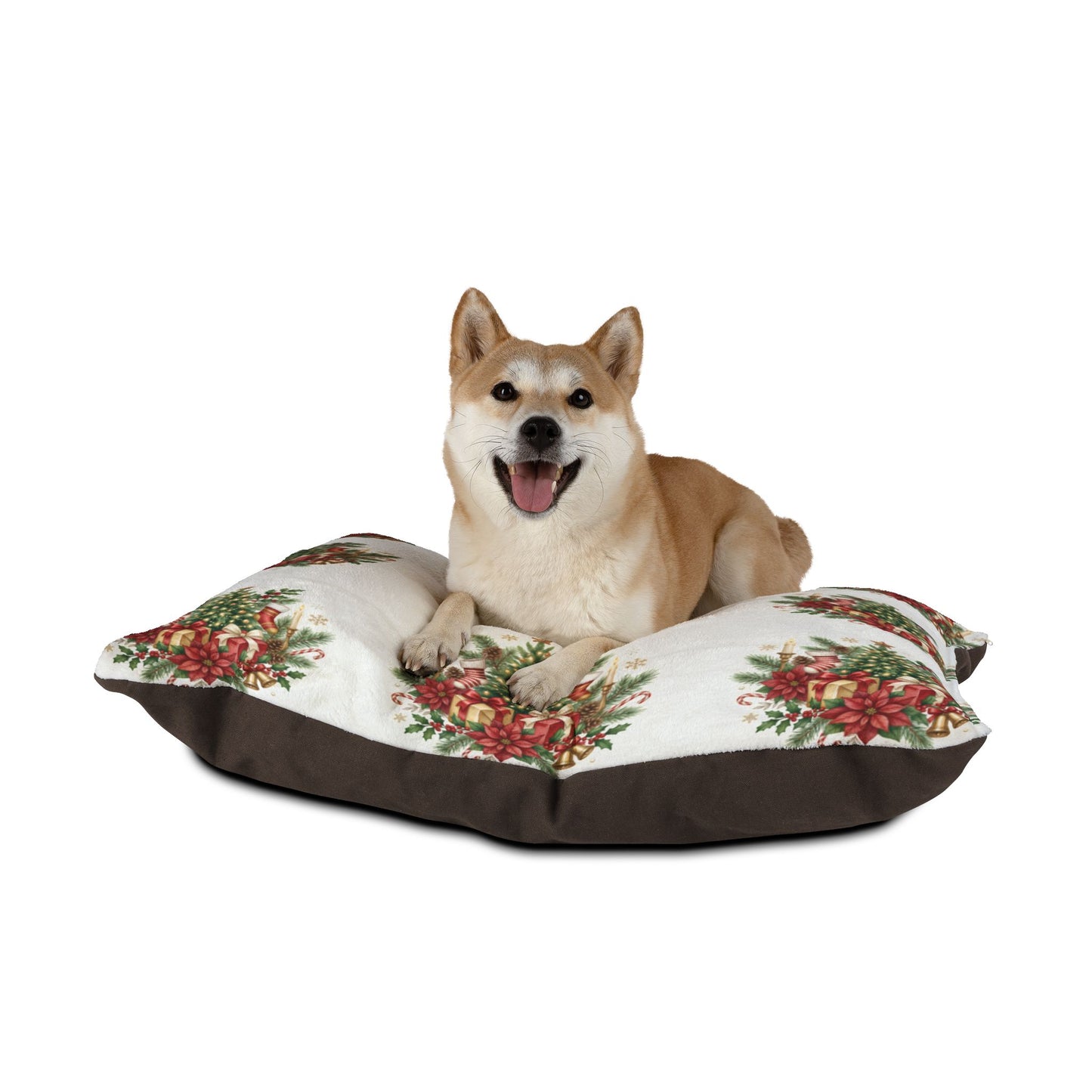 Holiday Floral Pet Bed Christmas Tree Poinsettia Print
