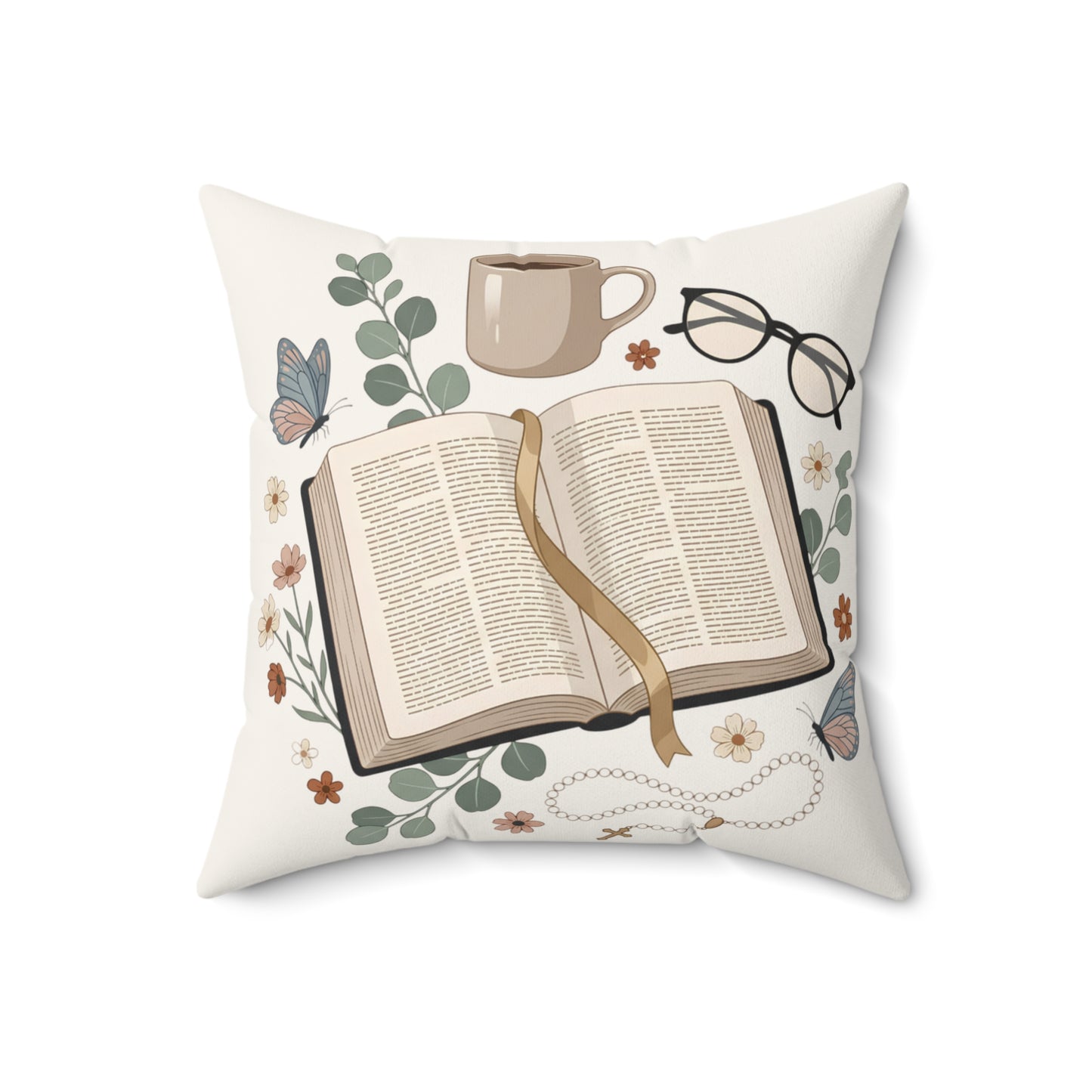 Cozy Reading Pillow — Open Book & Tea Square Throw Pillow
