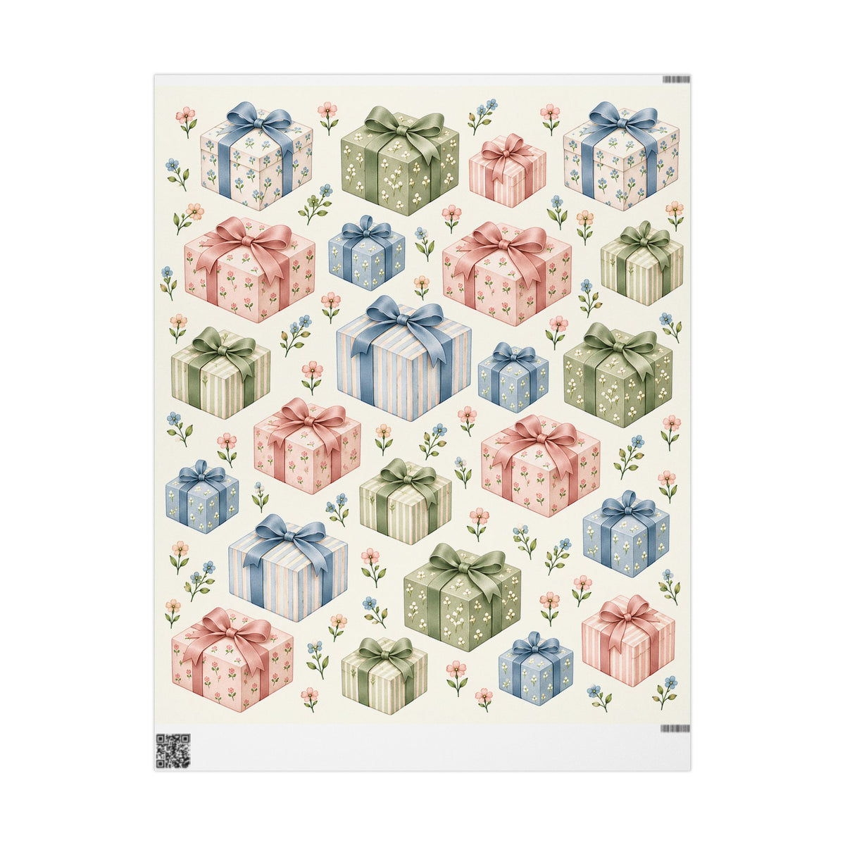 Floral Gift Wrap Roll — Pastel Presents & Bows Wrapping Paper