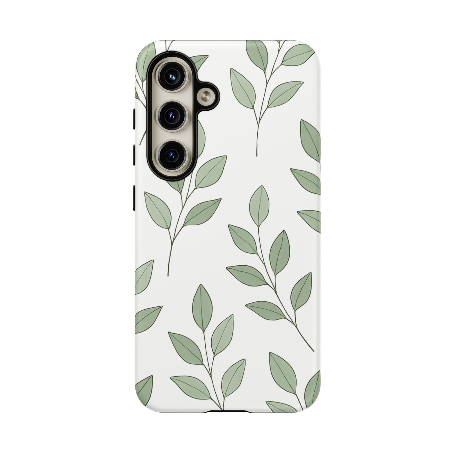 Minimalist Green Leaf Phone Case – Elegant Botanical Pattern on White