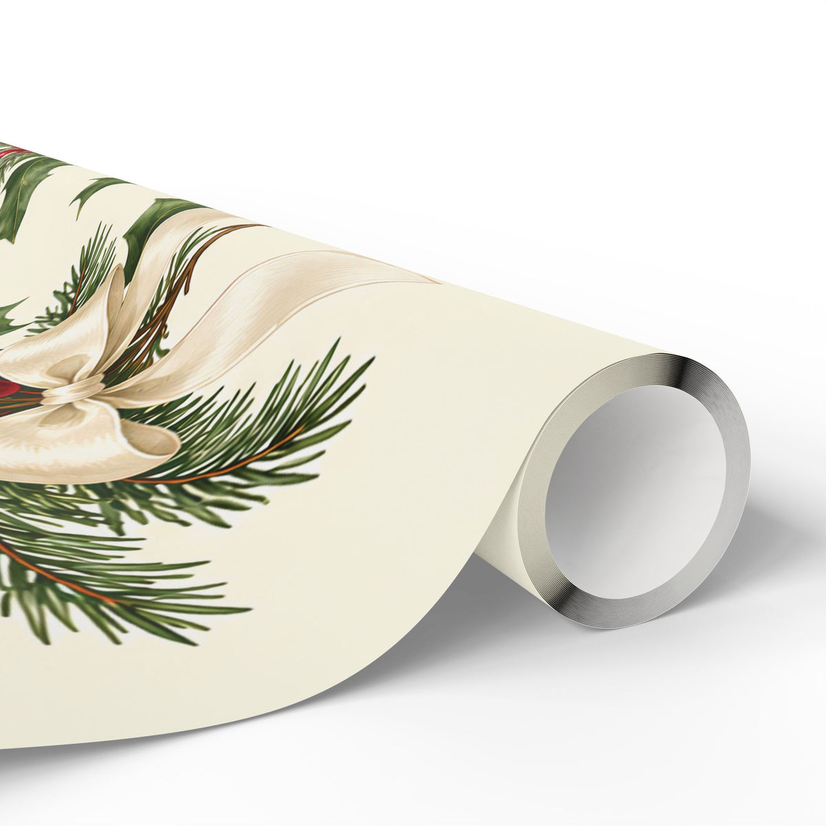 Christmas Pine & Holly Gift Wrapping Paper Roll