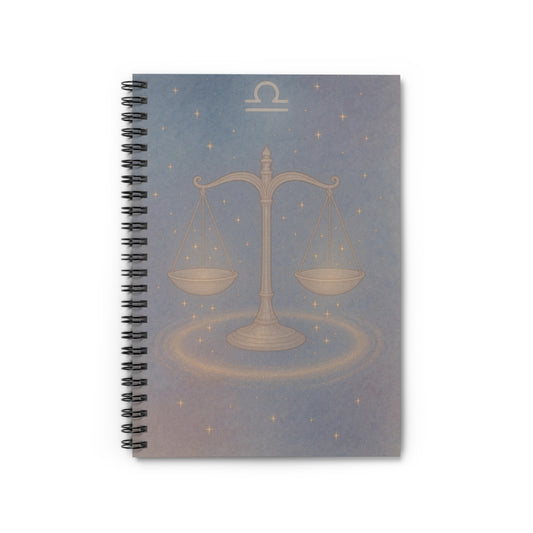Libra Zodiac Galaxy Spiral Notebook – Celestial Astrology Journal with Balanced Scales Design (6" x 8", 118 Pages)