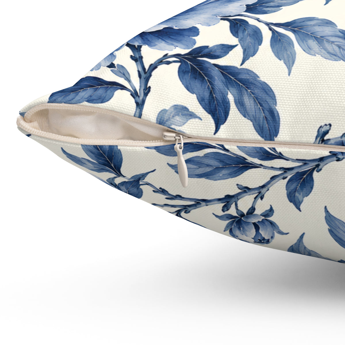 Blue Floral Throw Pillow — Vintage Peony Accent Cushion