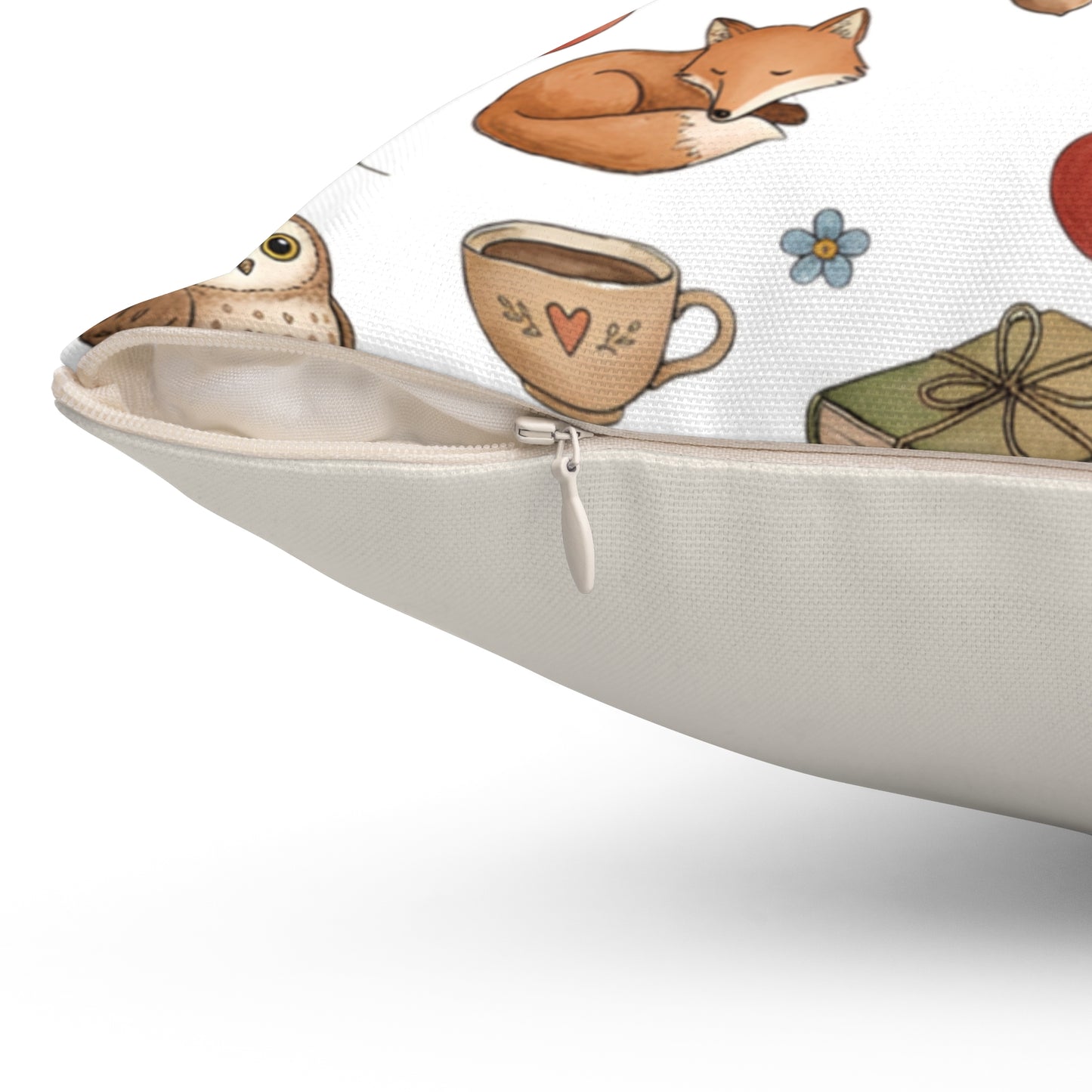 Cozy Woodland Reading Pillow — Fox & Squirrel Autumn Pattern Square Pillow