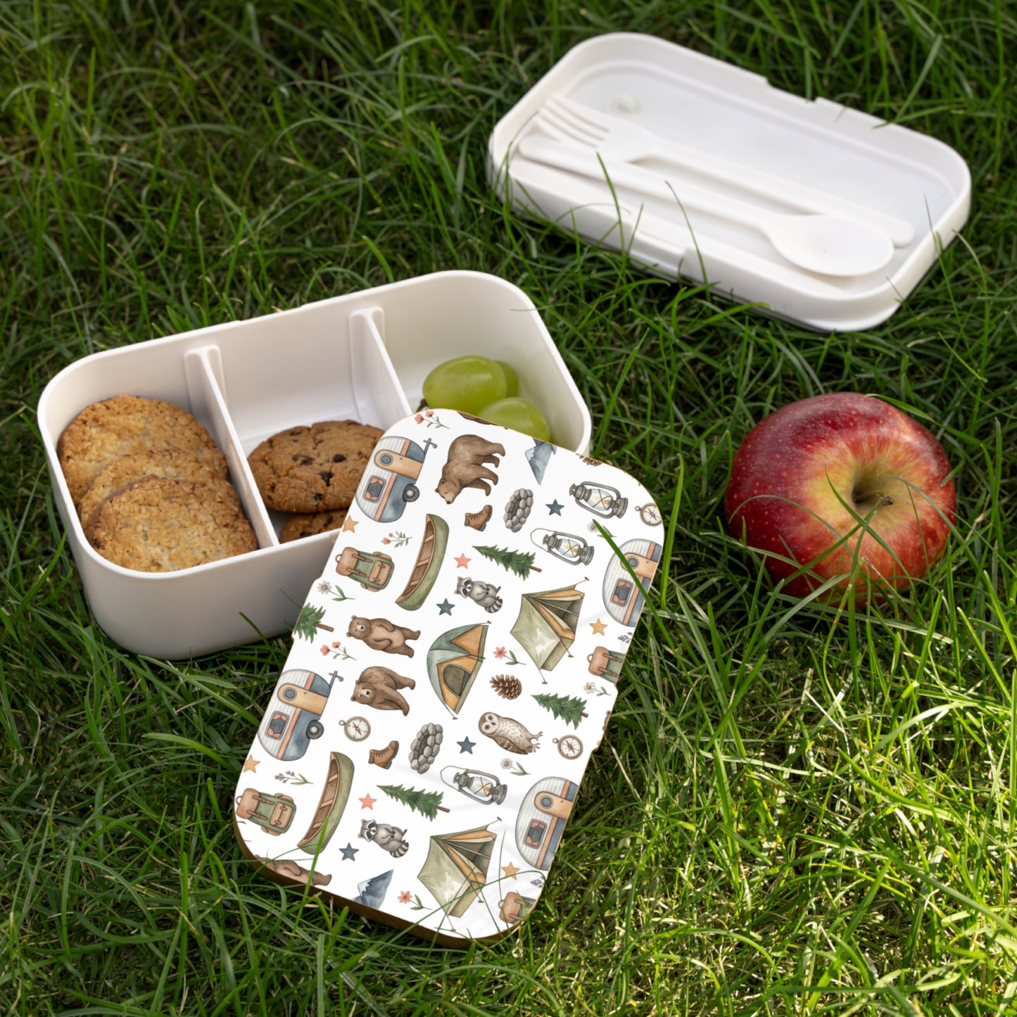 Camping Pattern Bento Lunch Box — Cute Outdoor Adventure Design